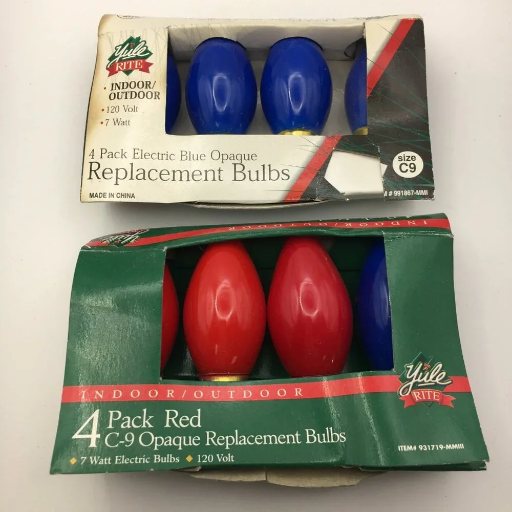 Yule Rite C-9 Holiday Christmas Light Bulb Pack Red Blue Replacement Decor 120V